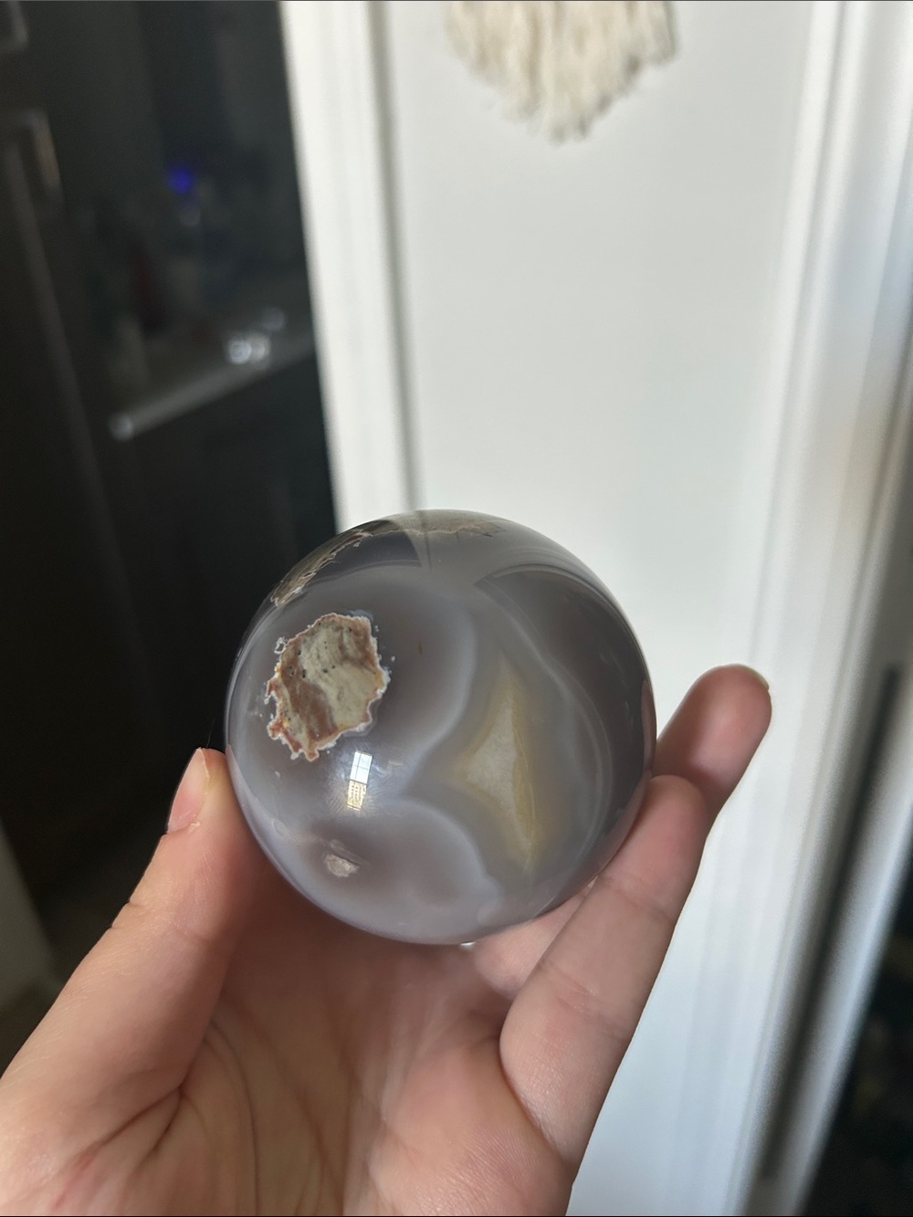 Polished Gray Volcano Agate Decorative Sphere